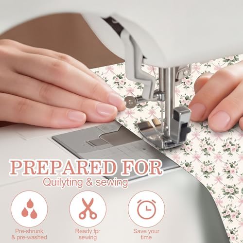 Tudomro 10 Pcs Pink Floral Fabric Squares Bundles 20 x 20 Inch Cotton Rose Quilting Fabric Vintage Pink Flower Fat Quarters Printed Cloth Quilt Patchwork Material for Sewing DIY Craft Supplie — view 2