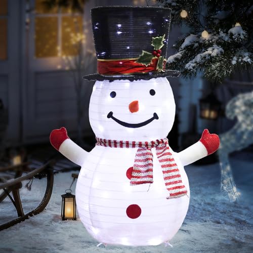 Christmas Decorations Outdoor Indoor, 50 LED 2.5Ft Lighted Collapsible Snowman Decorations, Waterproof Battery Operated Christmas Lights for Home Porch Patio Yard Party Xmas Decor