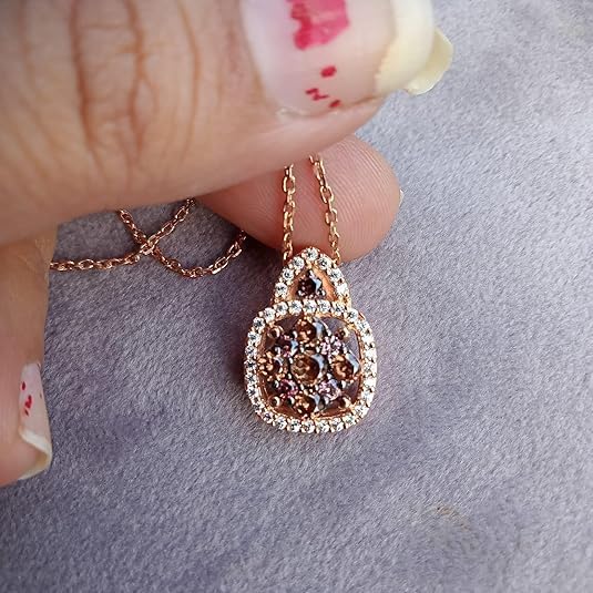 2.00 Ct Round Shape Brown & White Diamond Cluster Women's Pendant With 18" Chain in 14K Rose Gold Plating 925 Silver