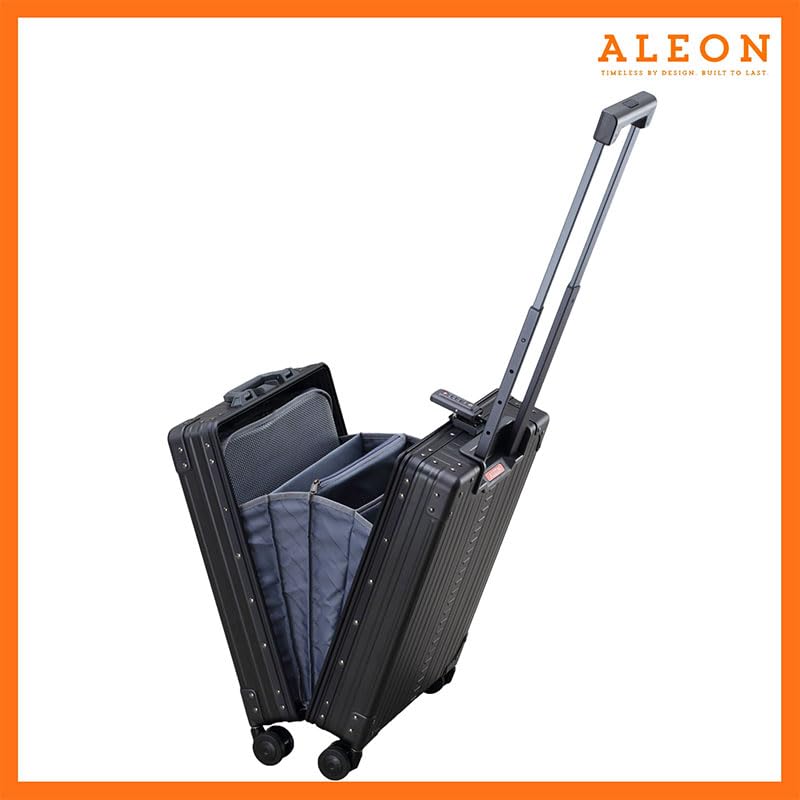 Image of Aleon All-Aluminum 21 inch Vertical Carry-On Business Briefcase, TSA-Approved Hardshell Case, Spinner Wheels, Laptop Compartment, Aluminum Frame Cabin Bag for Travel & Business, Durable & Sleek (Onyx)