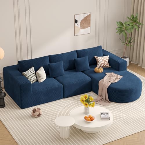 Hawthyhome Sofa mit Schlaffunktion rahmenloses Ecksofa L-Form Couch Installation-Free Cordstoff Ecksofa mit Rechts-Chaiselongue für Wohnzimmer 3 sitzer 264x177x59cm Blau Hawthyhome Sofa mit Schlaffunktion rahmenloses Ecksofa L-Form Couch Installation-Free Cordstoff Ecksofa mit Rechts-Chaiselongue für Wohnzimmer 3 sitzer 264x177x59cm Blau