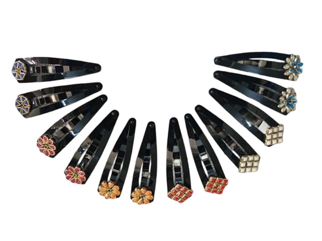Charming Stylish Stone Tictac Hair Clip for Girls and Women Black - pack of 6 ASSORTED-image-28