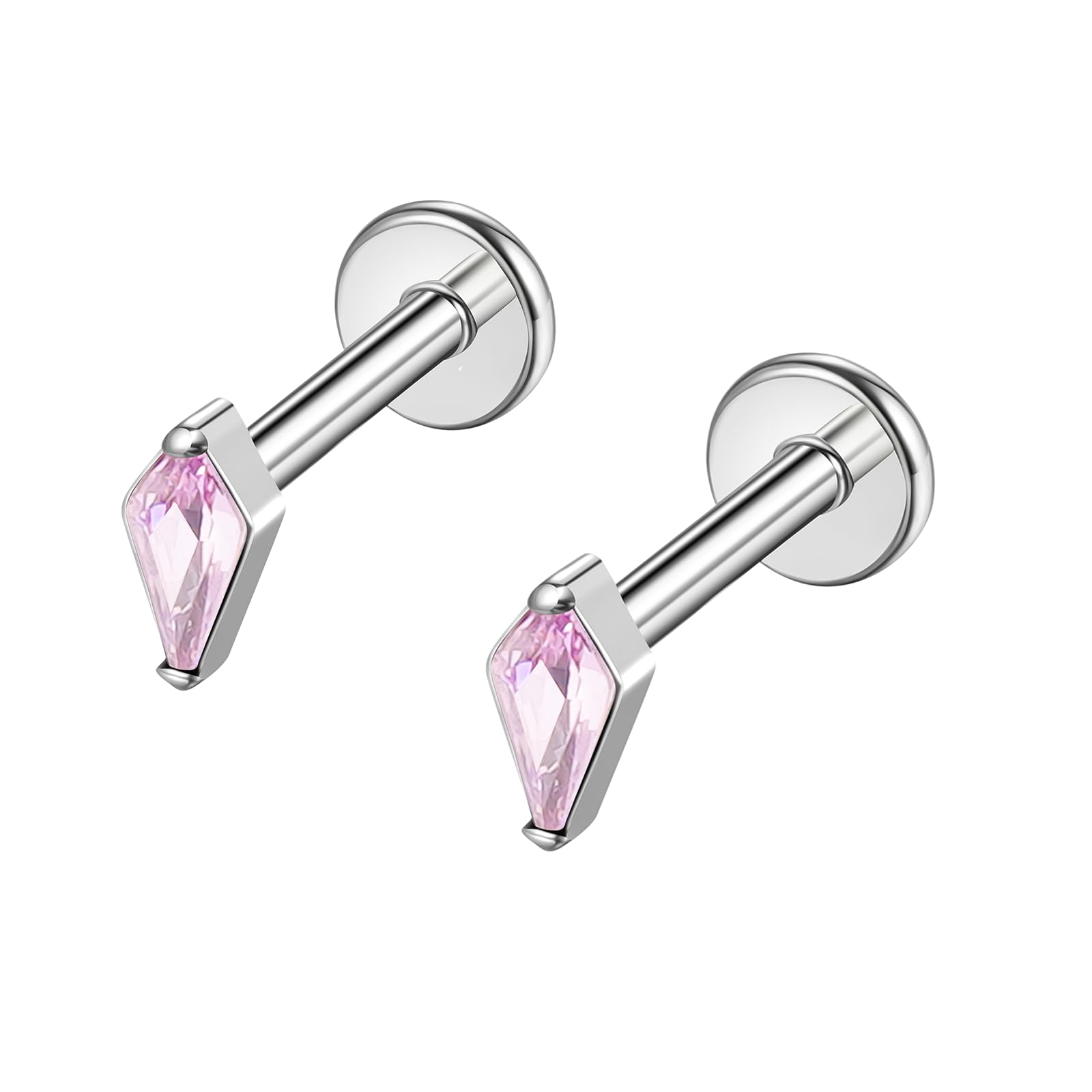 BelezaDosas G23 Hypoallergenic 18g Flat Back Studs Earrings F136 Implant Grade Titanium Tiny Press Fit Threadless Push in Cartilage Helix Labret Lip