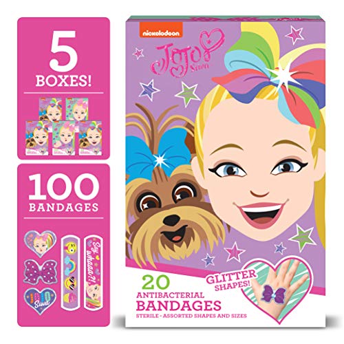 JoJo Siwa Kids Bandages, 100 ct | Includes Glitter Bandages | Adhesive Antibacterial
