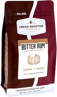 Fresh Roasted Coffee, Butter Rum Flavored Coffee, 12 oz, Medium Roast, Kosher, Ground