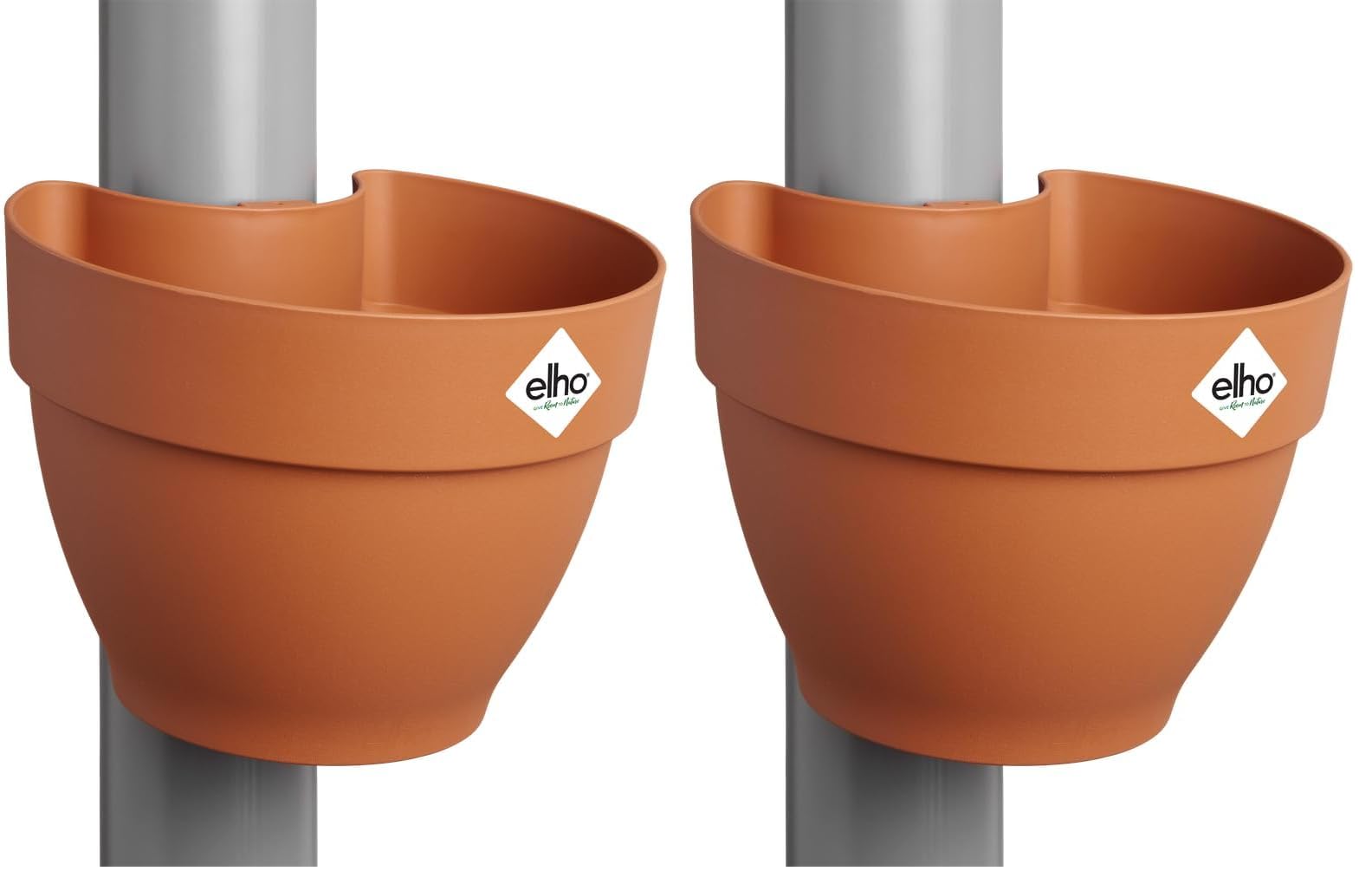 Elho Vibia Campana Drainpipe Clicker 40 - Vaso per Esterno - Ø 21.6 x H 16.3 cm - Marrone/Terra (Confezione da 2)