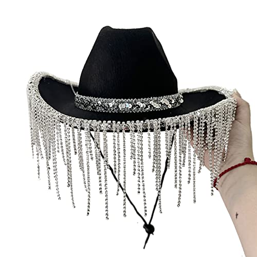 Chapeau de cowboy strass noir pailleté accessoire chapeau de fête été Morain