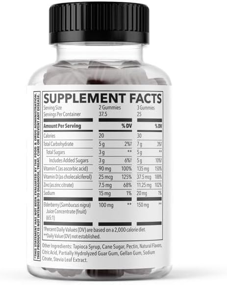 LifeSeasons Clinical Immunity - Elderberry Gummies - Supports a Healthy Immune System - 25 Elderberries Per Gummy - Maltodextrin-Free - Vitamin C, Vitamin D3, Zinc & Elderberry Extract - 75 Gummies - Image 3