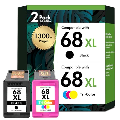 Image of 68 68XL Ink Cartridges Black /Color Combo Pack for HP68 6155e 6555e Printers Envy 6100e 6500e Series 68e 68 XL Compatible for HP 6155e 6555e 6152e 6552e 6558e 6165e (2 Pack Black Tri-Color)