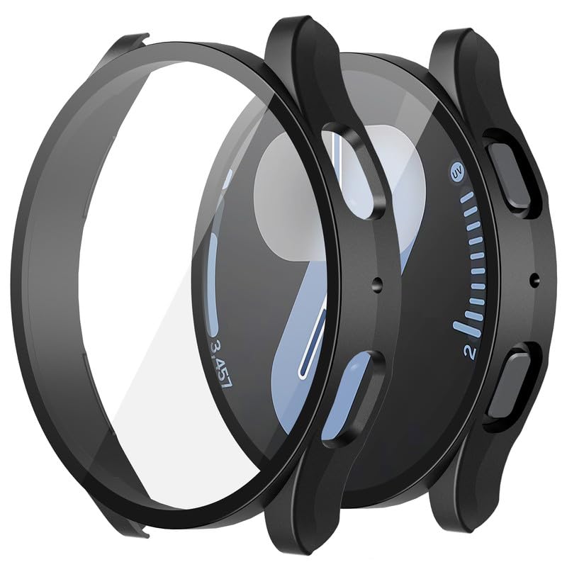 Misxi2-Pack Hard PC Screen Protector Case for Samsung Galaxy Watch 7 44mm, Anti-Slip Ultra-thin Scratch Resistant Cover with Tempered Glass for Galaxy Watch7, Black