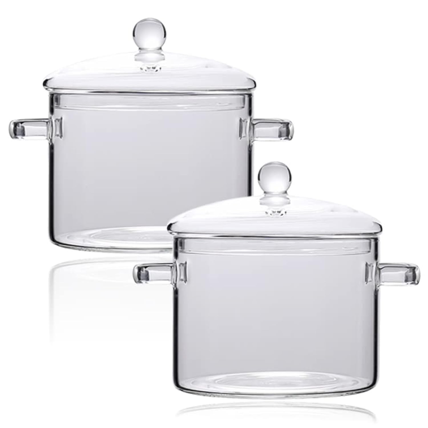 ERINGOGO 2pcs Saucepan with Lid, 1900ML Cooking Pot Clear Simmer Resistant Handles, Stovetop Soup Borosilicate Cookware, Dishwasher Safe 64oz 2pcs