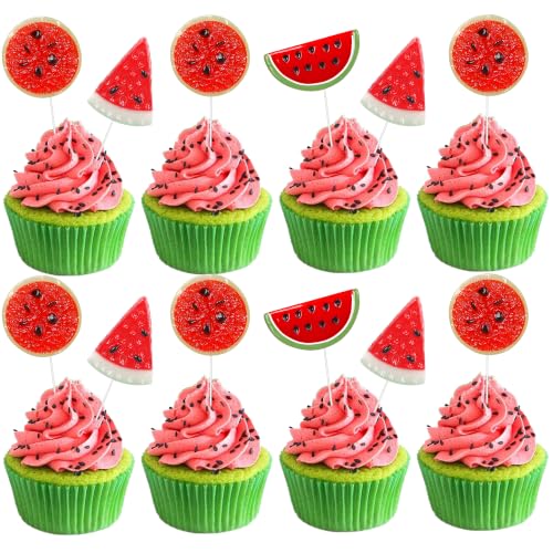 30 PCS Mini Watermelon Cupcake Toppers Sweet Fruit Watermelon Cupcake Picks One in a Melon Party Decorations for Summer Hawaii Tropical Fruit Theme Baby Shower Birthday Party Cake Decorations Supplies