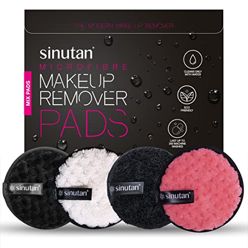 Sinutan® | Maxi discos desmaquillantes lavables de microfibra | Almohadillas desmaquillantes reutilizables con bolsa de lavandería |Todo Tipo de Piel | Juego de 4