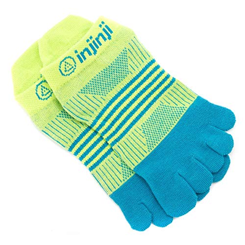 Injinji Women's Run Lightweight No Show Coolmax Xtralife Socks (Neon Green Turquoise, X Small/Small)
