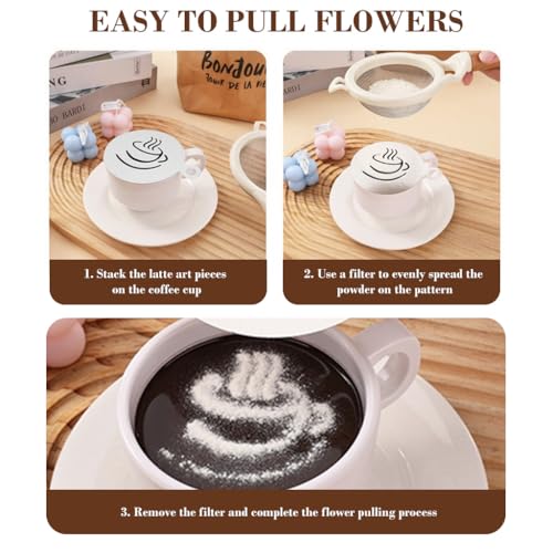 Image of Supvox Stainless Steel Coffee Stencils Set of 4, 8.5x12cm Latte Art Templates for Cappuccino, Lattes, Cakes, and Desserts, Reusable Food Grade Coffee Decorating Tools for Home Cafe and Baking Use