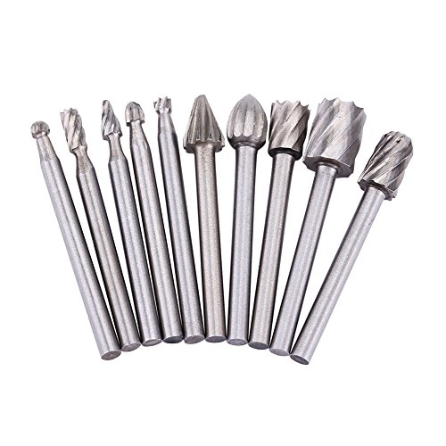 Juego de fresas rotativas de acero de alta velocidad de 10 piezas para carpintería y tallado con vástago redondo de 3 mm