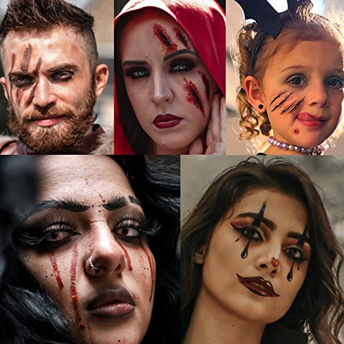 KOMMOK 45 Sheets Halloween Waterproof Temporary Tattoos, Horror Realistic Fake Bloody Wound Stitch Scar Scab Black Spider Tattoo Sticker for Adults Kids Halloween Theme Makeup Party Supplies