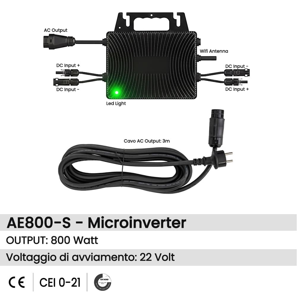 Kit Fotovoltaico Balcone Mini Fotovoltaico 800W - Pannelli Flessibili Ultra Leggeri [200W x 4] e Inverter AE800S con Monitoraggio WiFi App - Installazione Facile, Pannelli 4kg (800, Wattora)