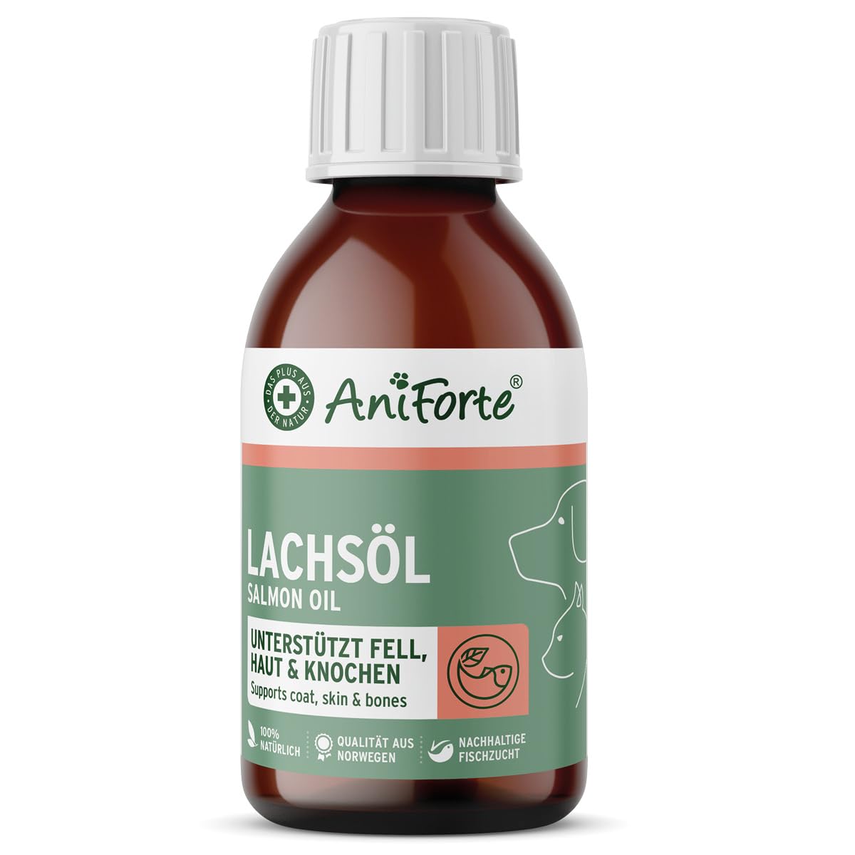 AniForte Lachsöl für Katzen & Hunde 100ml – Natur Fischöl aus Norwegen, reich an Omega-3, frisch abgefüllt in Deutschland