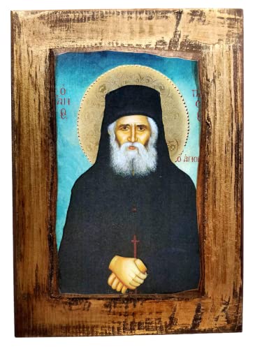 Icône chrétienne orthodoxe de Saint Paisios grecque en bois faite main RP1