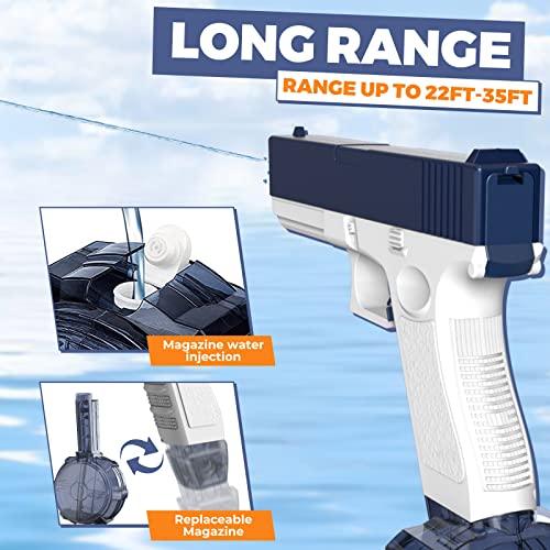 2Pcs Electric Water Gun – Range 32 Ft, High Capacity Automatic Water Blaster Toy, Squirt Water Guns For Kids Adults Summer Pool Beach Party (Blue) #TOP3