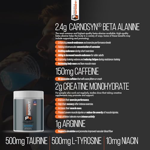 Image of Proven4 Pre Workout Powder for Men and Women with Creatine - Beta Alanine - Caffeine NSF Certified preworkout Energy Supplement Blue Raspberry 30 Servings