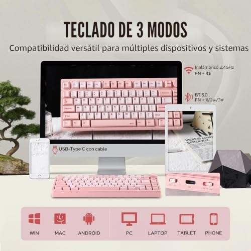 Teclado inalámbrico KiiBoom Moonshadow V2 75% rosa QMK VIA 4