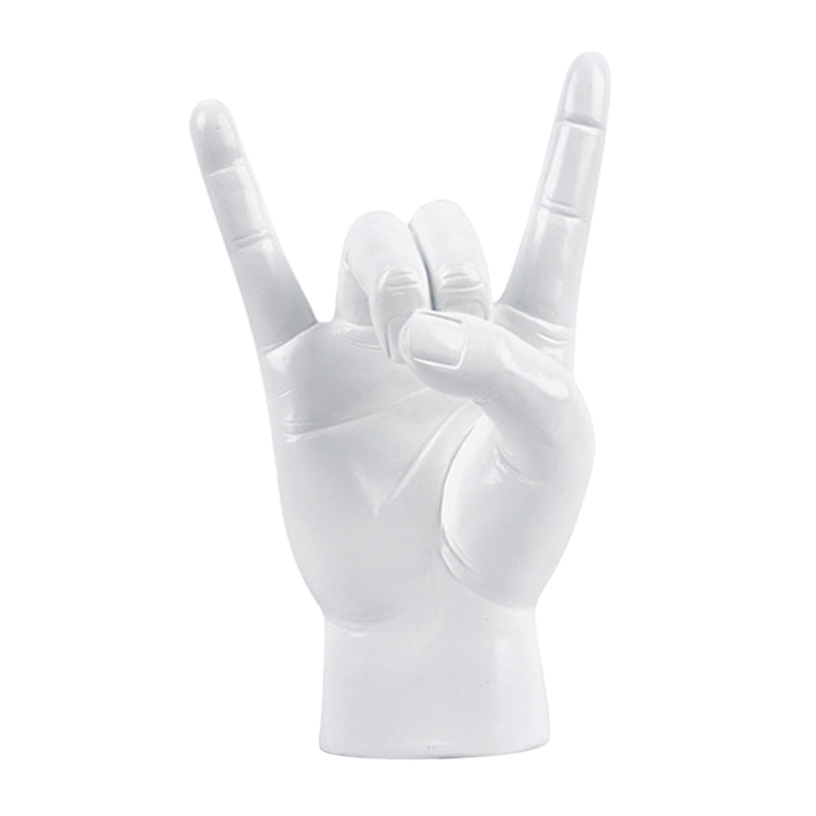 YIXANNX Rock Hand Gesture Figurine for Creative Resin Artwork For Home Office Enhancement Rock Music Gesture Hand Finger Statues Figurines Etc. for Creative, White Right, 12x8.5x19.5cm