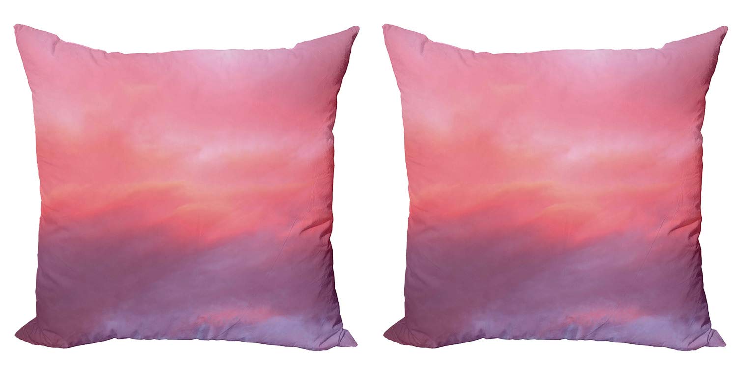 ABAKUHAUS Corallo Federe Cuscini Set di 2, Cielo Vaniglia, Stampa Digitale Fronte-Retro con Accento Moderno, 50 cm x 50 cm, Rosa Pallido Corallo Lilla