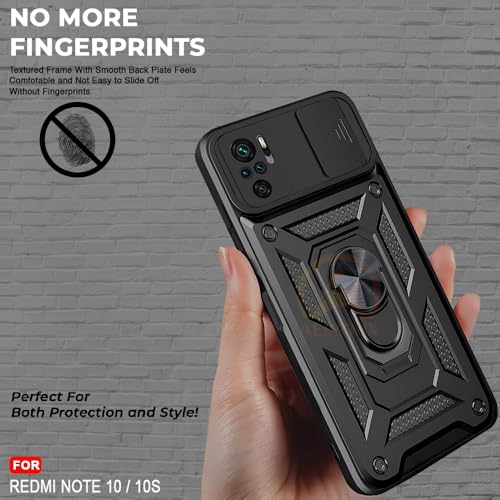 Image of Armor Bumper Back Cover Case for Redmi Note 10 / 10S Rotating Camera Cover, Ring Holder & Kickstand | Heavy Duty & 360 Degree Protection Redmi Note 10 / 10S Back Cover (Black)