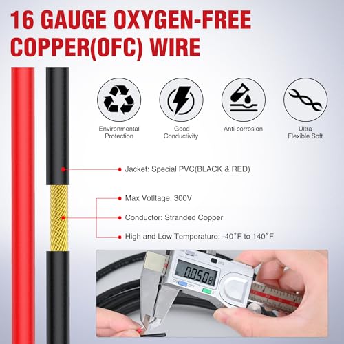 Image of Nilight 100FT 16AWG Oxygen-Free Copper Wire Red Black | Electrical Wires Stranded PVC Cord 2 Conductor Parallel 300V DC Flexible Extension Cords for LED Strips Lamps Lighting