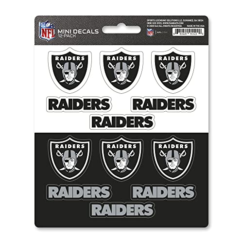 FANMATS 61131 NFL - Las Vegas Raiders 12 Count Mini Decal Sticker Pack 5 x 6.25 in.- Great Gift for Sports Fans - Works On Hard Surfaces - for Homes Cars Trucks SUVs.