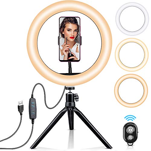 Ring Light with Tripod Stand 10.2, OCOOPA Beauty LED Flash Light with Bluetooth Remote & Phone Holder, Dimmable Ring Light Kit for Youtube Video Shooting, Makeup, Selfie, Photography, Live Streaming