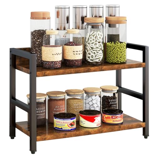 IBUYKE Gewürzregal mit 2 Ebenen, Küchenregal, für Arbeitsplatte, Schreibtisch Organizer,Aufbewahrung für Gewürze,für Küche, Wohnzimmer, Büro, vintagebraun TLJ002H