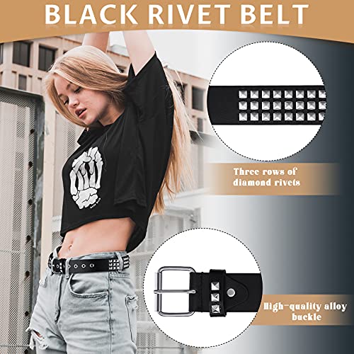 Syhood 3 Pieces Studded Belt Punk Rivet Double Grommet Belt Faux Leather Gothic Goth Black for Men Women Gift3