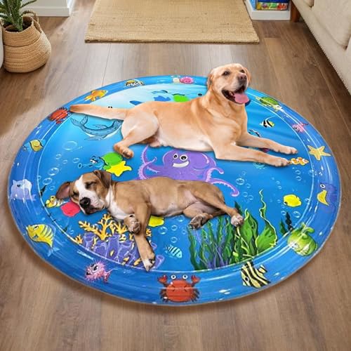 Besreey Kühlmatte Für Hunde - Kratzfeste Wasserspielmatte Für Hunde 100x100 cm,Aufblasbares Haustier Kühlpad Mit Pumpe Als Interaktives Sensorikspielzeug Für Garten Wohnung Reise Auto Rasen Bei