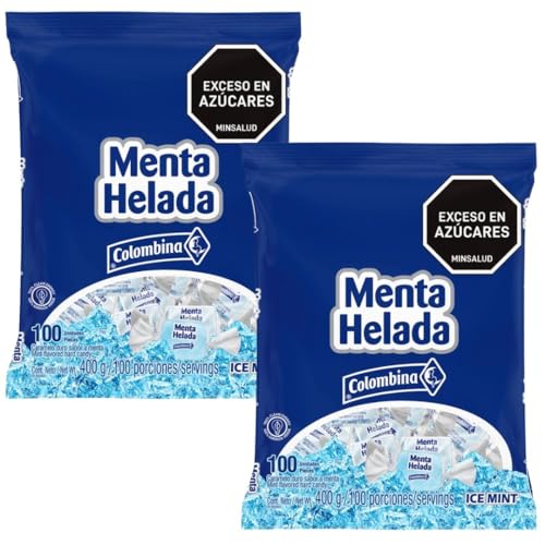 Colombina Menta Helada Caramelos Refrescantes | Pack de 2 Bolsas de 100 Unidades Cada Una | 200 Caramelos de Menta Intensamente Refrescantes | Dulces Clásicos para Compartir