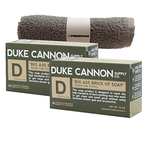 Duke Cannon Mens Bar Soap Multi-pack and Freedom Washcloth - 2 Big American Bricks Of Smells Like Victory Soap