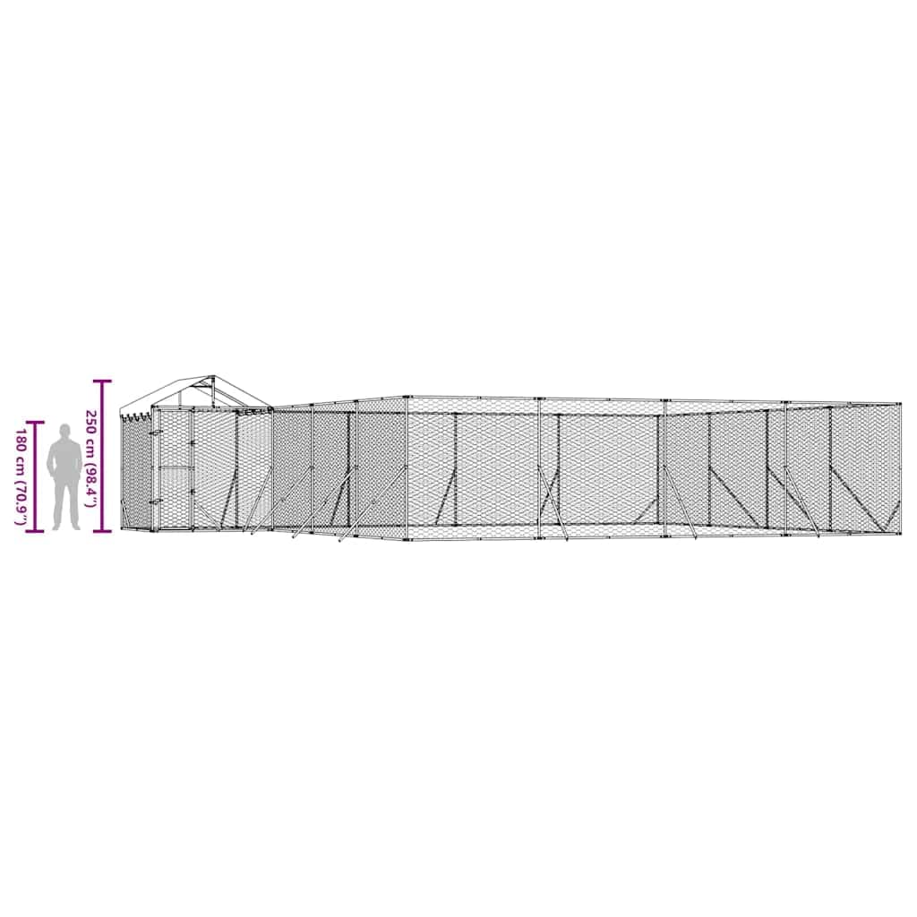 Perrera para perros al aire libre de acero galvanizado con techo plateado, 10 x 8 x 2,5 m, protección segura con rejilla de malla, resistente a la intemperie, ideal para perros, cachorros
