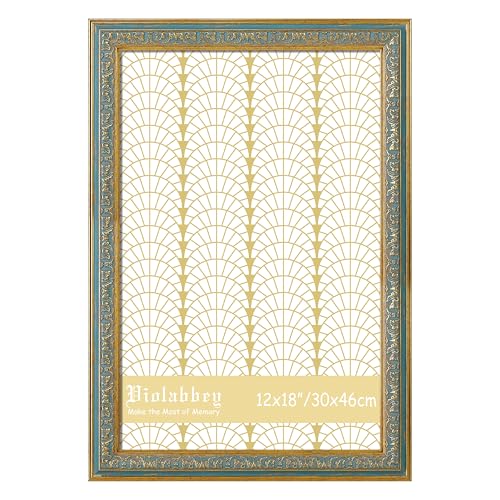 Image of VIOLABBEY 12x18 Picture Frame Blue, Vintage Photo Frames Ornate without Mat for Wall Hanging