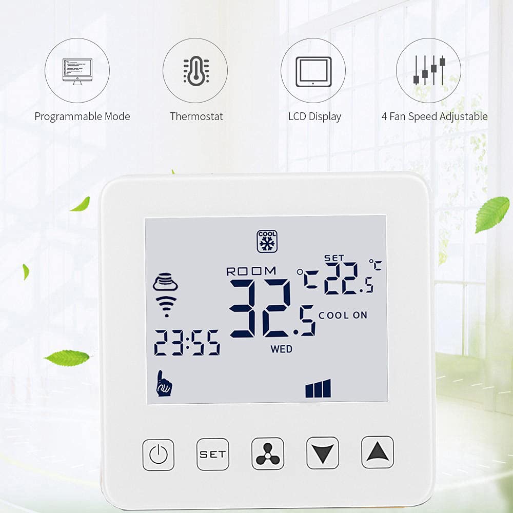 Smart WiFi Termostato Aria Condizionata Termostato Fan Coil per Raffreddamento Riscaldamento LED Touch Screen Controllo della Temperatura, Compatibile con Alexa, Smart Life APP