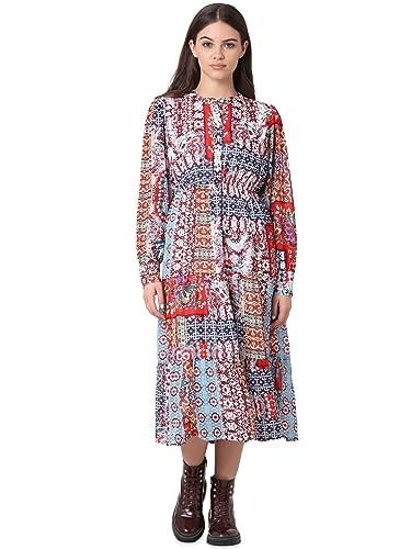 Image of ONLY Floral Printed Cuffed Sleeves Tiered Midi A-Line Dress