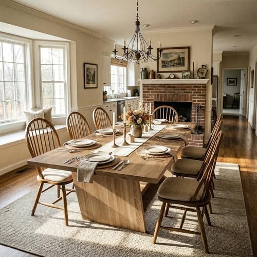 WOODTIME 81.5" W Dining Table with V-Shaped Base for 8-10 People,...