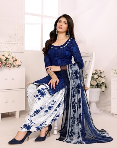Image of Yashika Women's Printed Dress Material - Unstitched Crepe Fabric Kurti, Pants & Dupatta Set