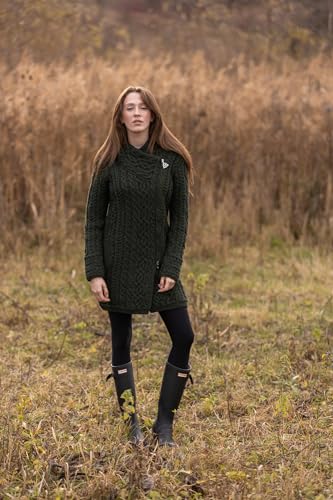 Image of SAOL Ladies Irish Aran Zip Cardigan - 100% Merino Wool Coat with Pockets and Hood, Made in Ireland