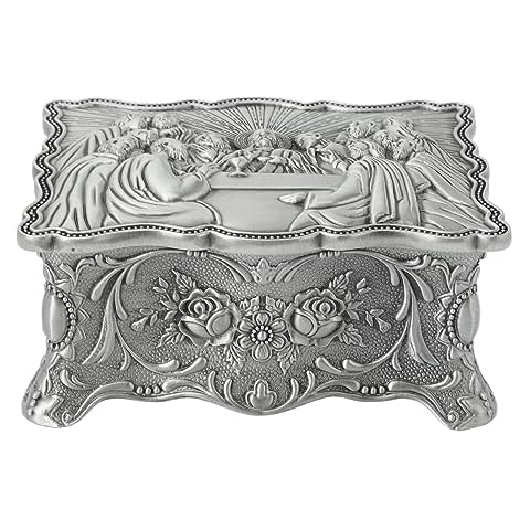 Last Supper Rosary Necklace Eucharistic Box, Vintage Jewelry Box, Catholic Christian Roman Rosary Case, Velvet Decorative Treasure Trinket Chest for Rings Earrings (Small Size) Cover