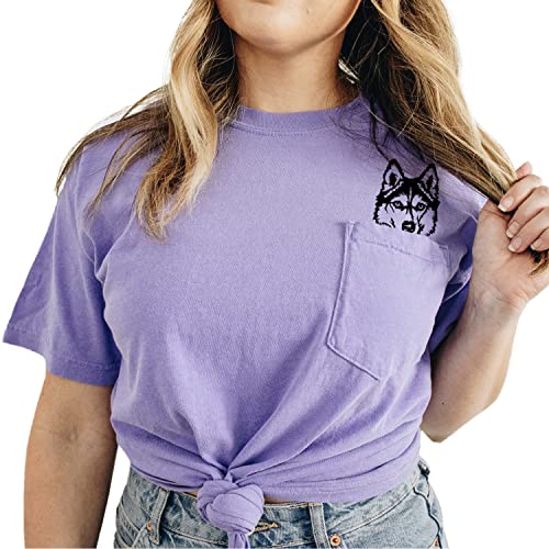 Siberian Husky Mama Pocket Garment Dyed Shirt Dog Mom Funny Graphic Tees Womens Dog Print Casual Short Sleeve T-Shirt Tees Tops #TOP3