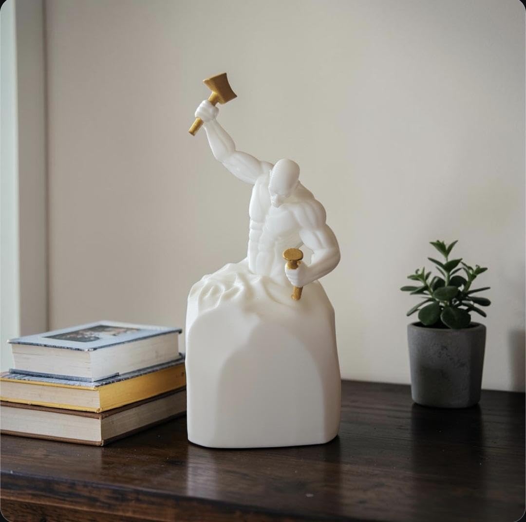 Aura 3D Bold Muscular Figure Warrior White and Gold Abstract Statue for Home Decor showpiece Figurine Sculpture for Home Decoration Items for Living Room Office Desktop Bookshelf Art Gift-image-30
