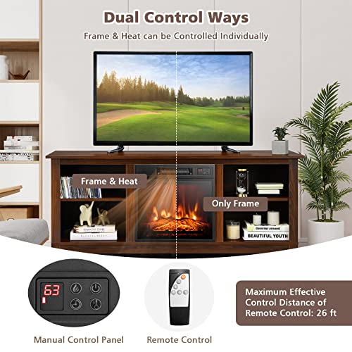 Tangkula Fireplace Tv Stand For Tvs Up To 65 Inches, With 18 Inches 1400W 5,000 Btu Electric Fireplace Insert, Adjustable Flame Brightness & Heat, Timer And Remote Control (Walnut) #TOP3