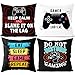 GiantGo Confezione da 4 federe per cuscini a tema videogiochi, motivo gioco, colore: nero, bianco, per gioco, per divano, letto, decorazione, controller di gioco, modelli di cuffie VR, 18 cm x 18"